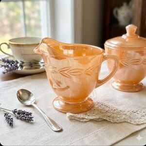 Vintage Fire-King Peach Lustre Laurel Footed Creamer
